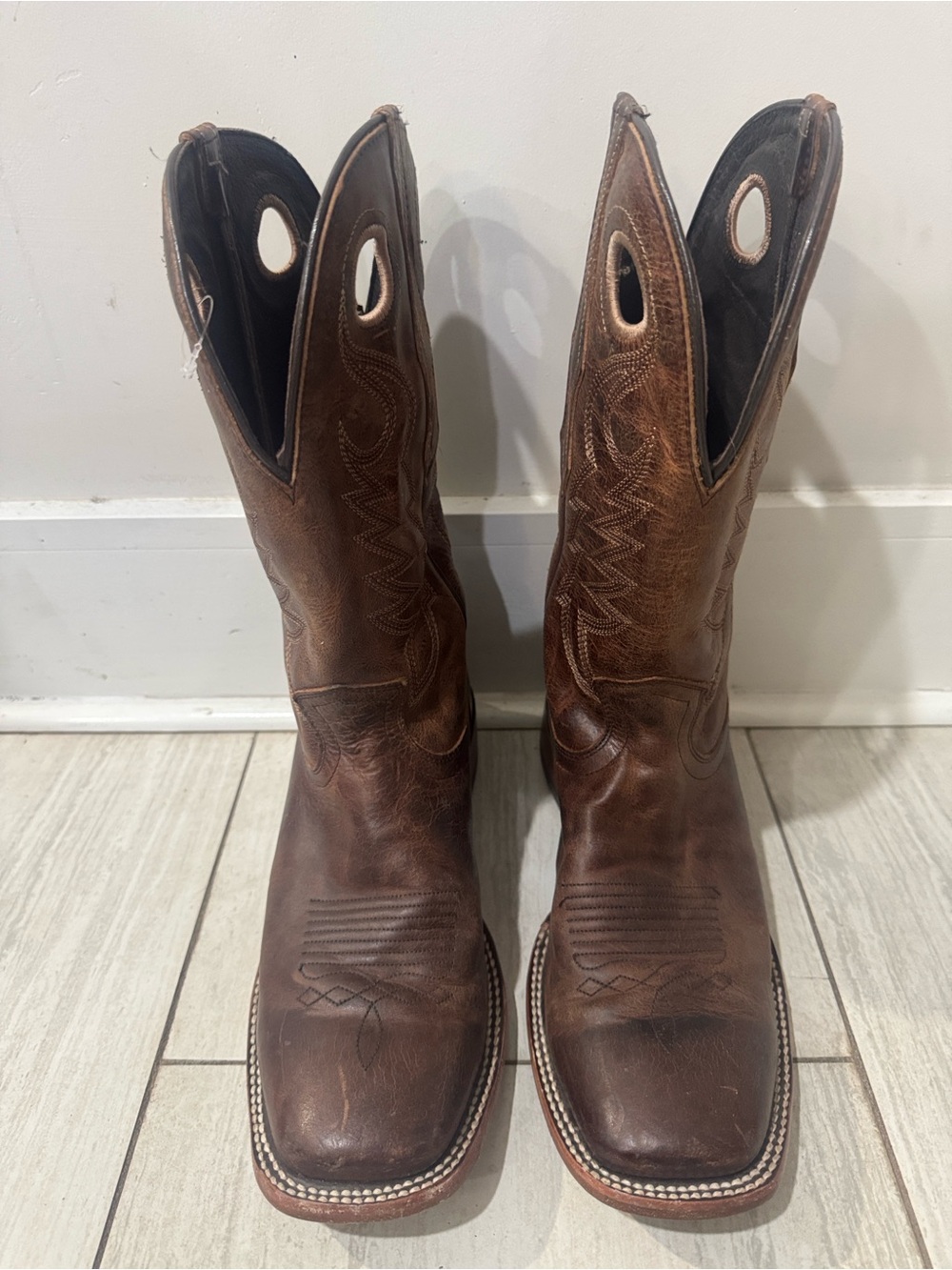 Men's Brown Leather Western Cowboy Boots - Classic Pull-On Style No Soles  9D